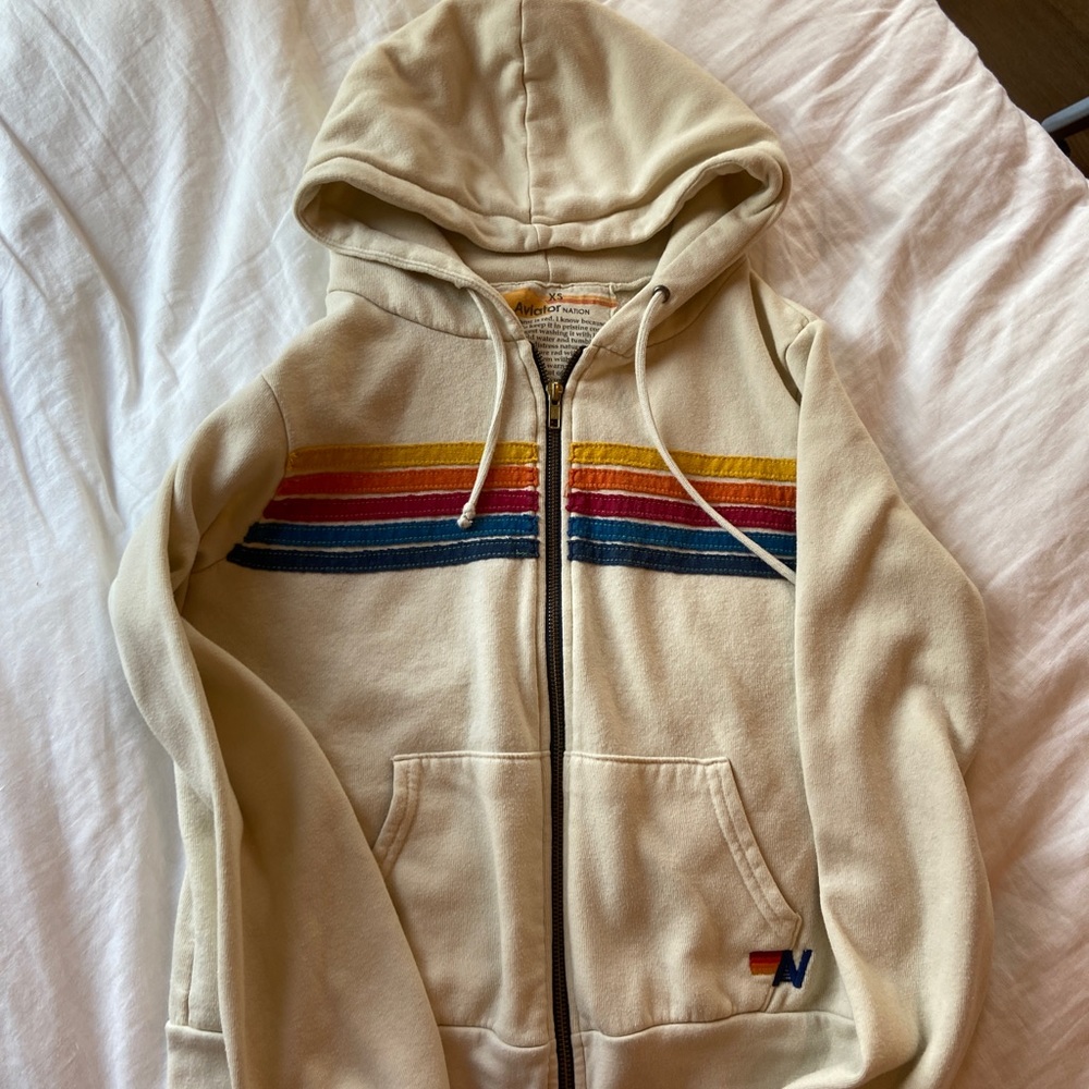 Aviator nation 5 stripe zip hoodie xs